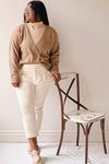Perceval Taupe | Double-Breasted Knit Cardigan-Boutique 1861 on model