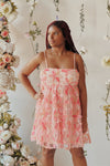 Paolina | Short Pink Floral Babydoll Dress-Boutique 1861  on model