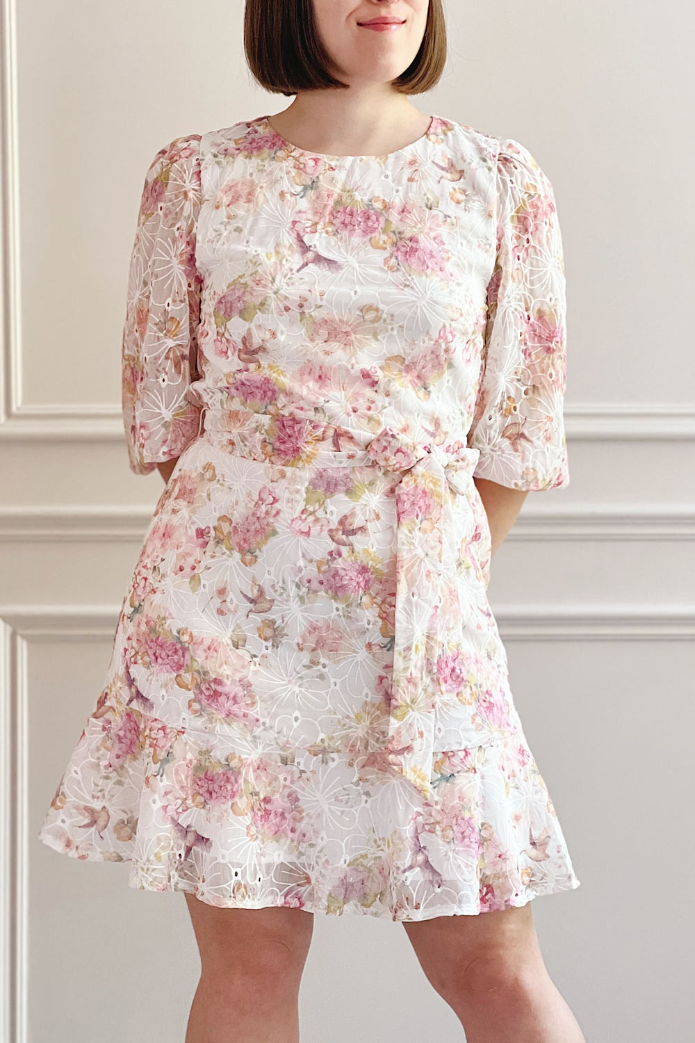 Paratina | Short Openwork Floral Dress- Boutique 1861 on model