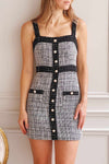 Scarlett | Black & White Short Tweed Dress- Boutique 1861 on model