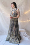 Sharidan Navy Glitter Mesh Maxi Dress | Boutique 1861 on model