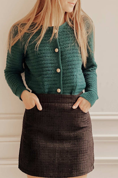 Veranne Black | Short A-Line Tweed Skirt- Boutique 1861 on model