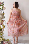 Wydowna | Pink Midi Dress w/ Floral Motif- boutique 1861 on model full length