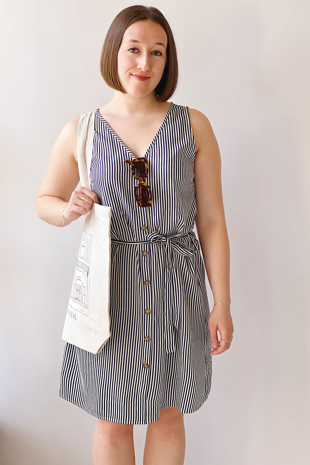 Yanika | Striped Short Dress w/ Belt- boutique 1861 on model