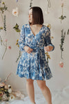 Zefira | Short A-Line Floral Blue Dress-Boutique 1861 on model