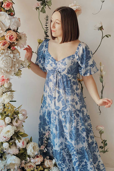 Zorabel | Maxi A-Line Floral Blue Dress-Boutique 1861 on model