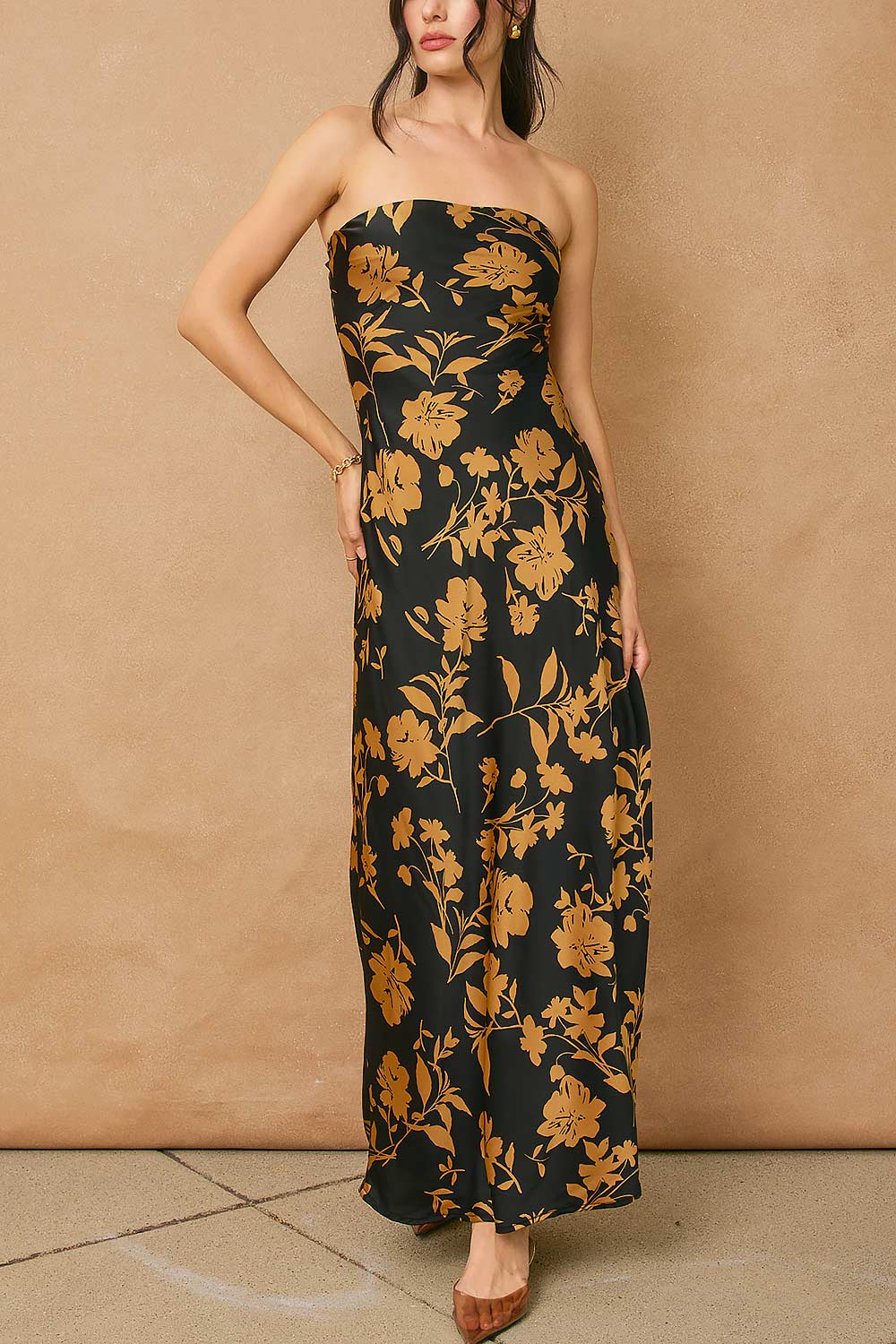 Roseana | Floral Satin Strapless Dress