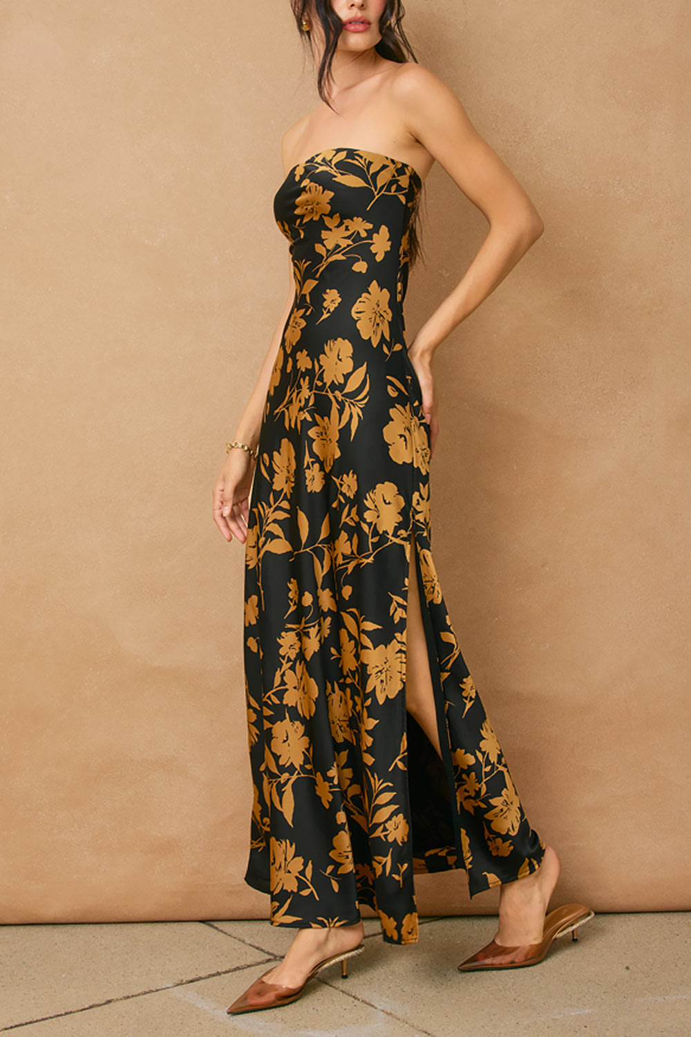 Roseana | Floral Satin Strapless Dress