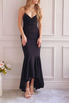 Rita Black Mermaid Dress w/ Thin Straps | Boutique 1861 on model