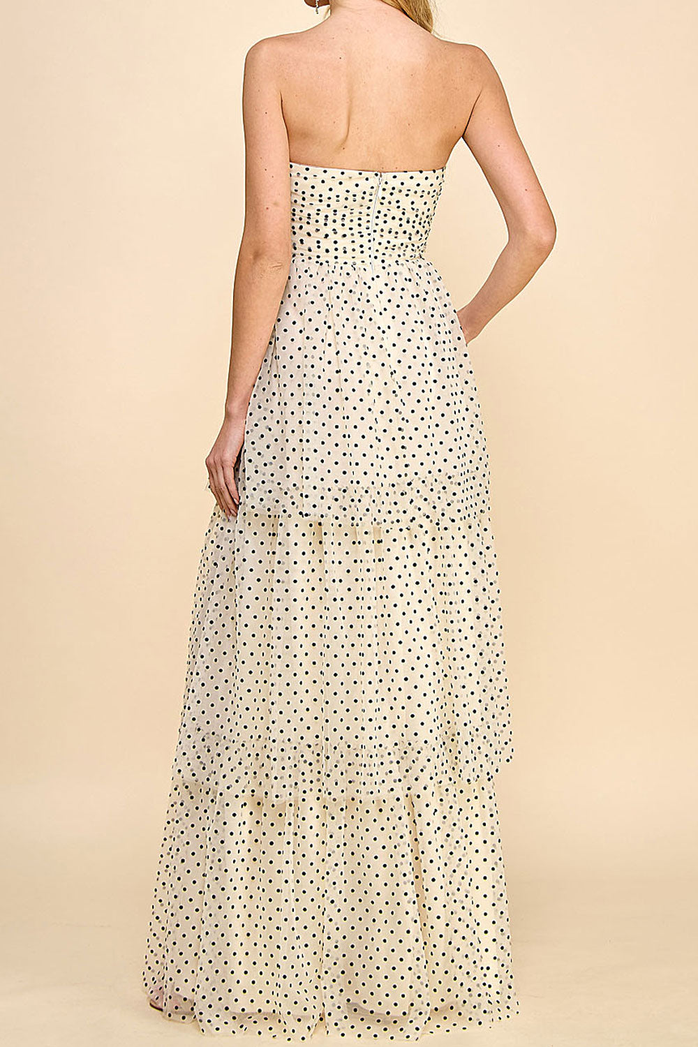 Abbie Cream Tulle Maxi Dress w/ Polka Dots | Boutique 1861 Rollover back