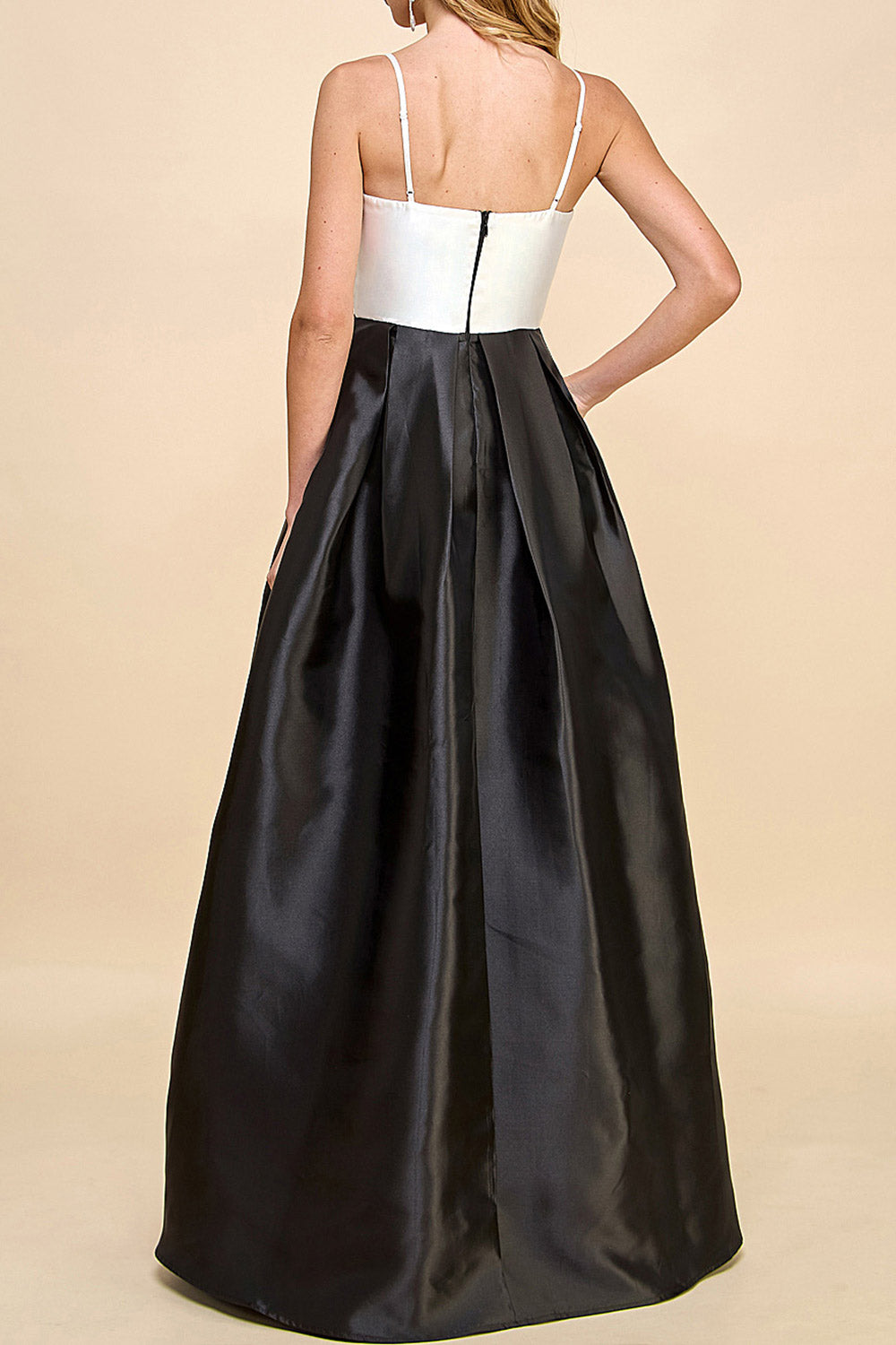 Adanel Black & White Maxi Dress w/ Slit | Boutique 1861 back on model