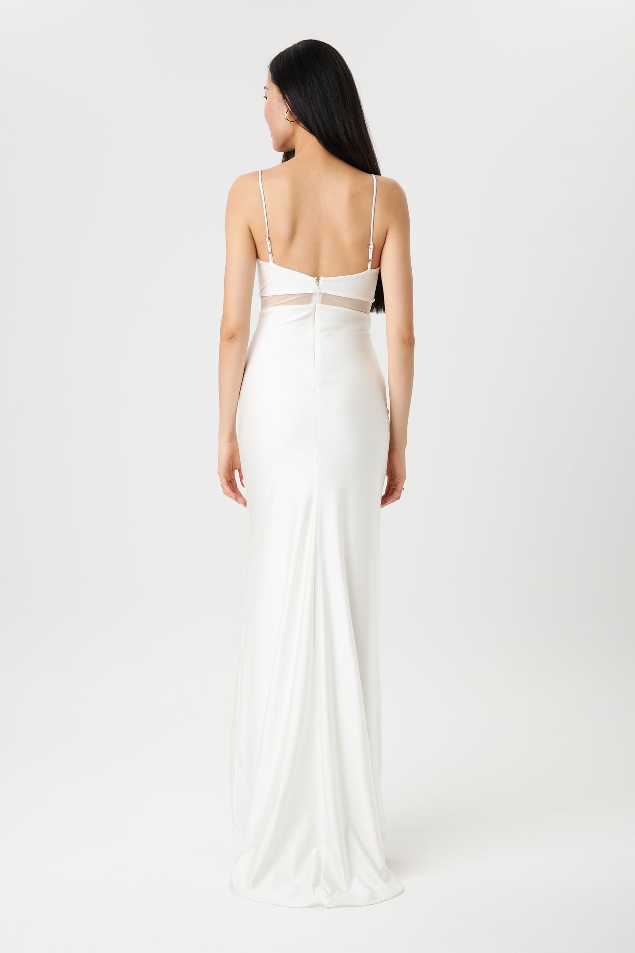 Angelina Ivory | Maxi Dress w/ Mesh Underbust on model back