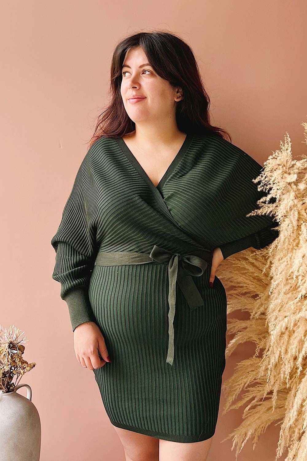 Bergame Green | Knitted Wrap Dress on model