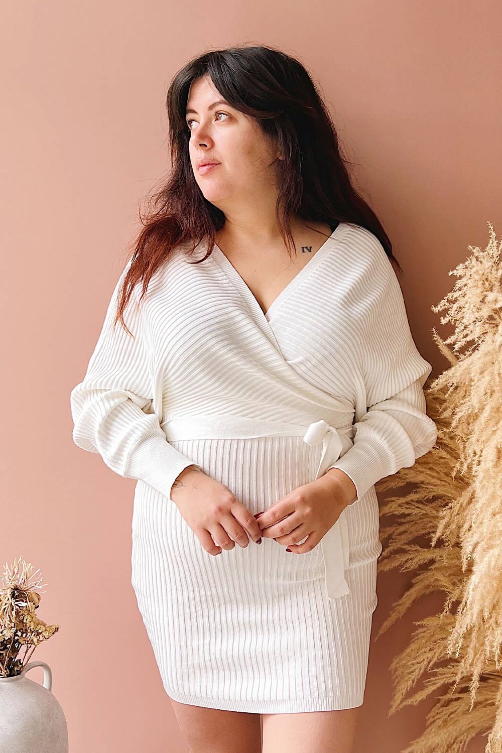 Bergame Ivory | Knitted Wrap Dress on model