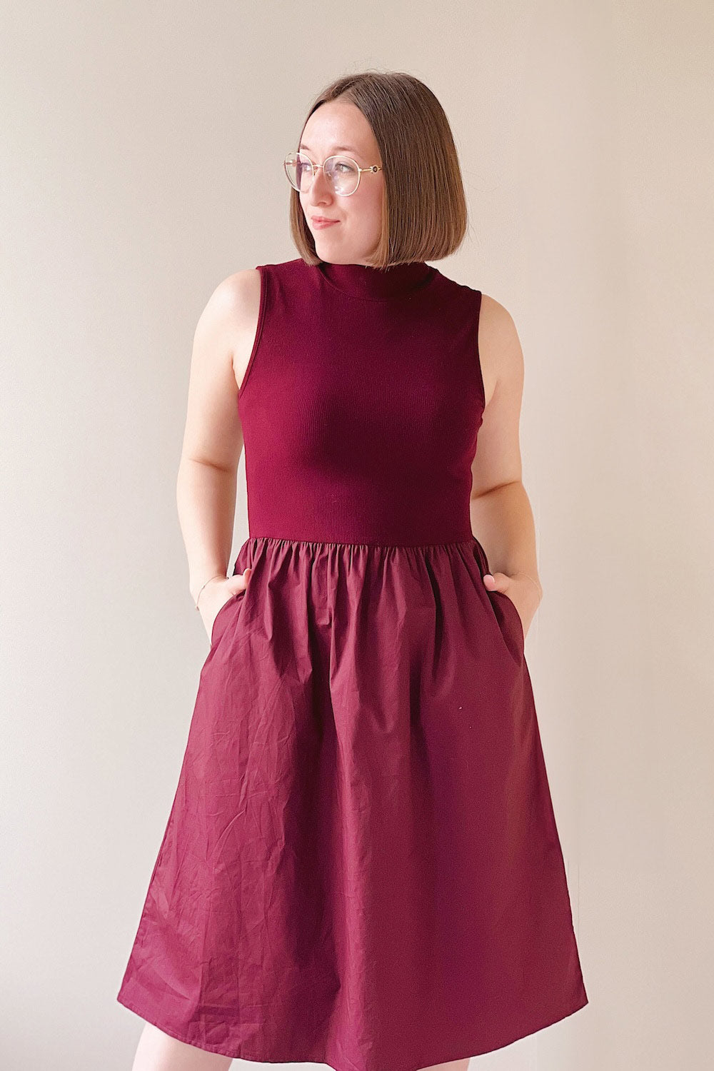 Frell Burgundy | Midi Dress w/ Mock Neck on model boutique 1861