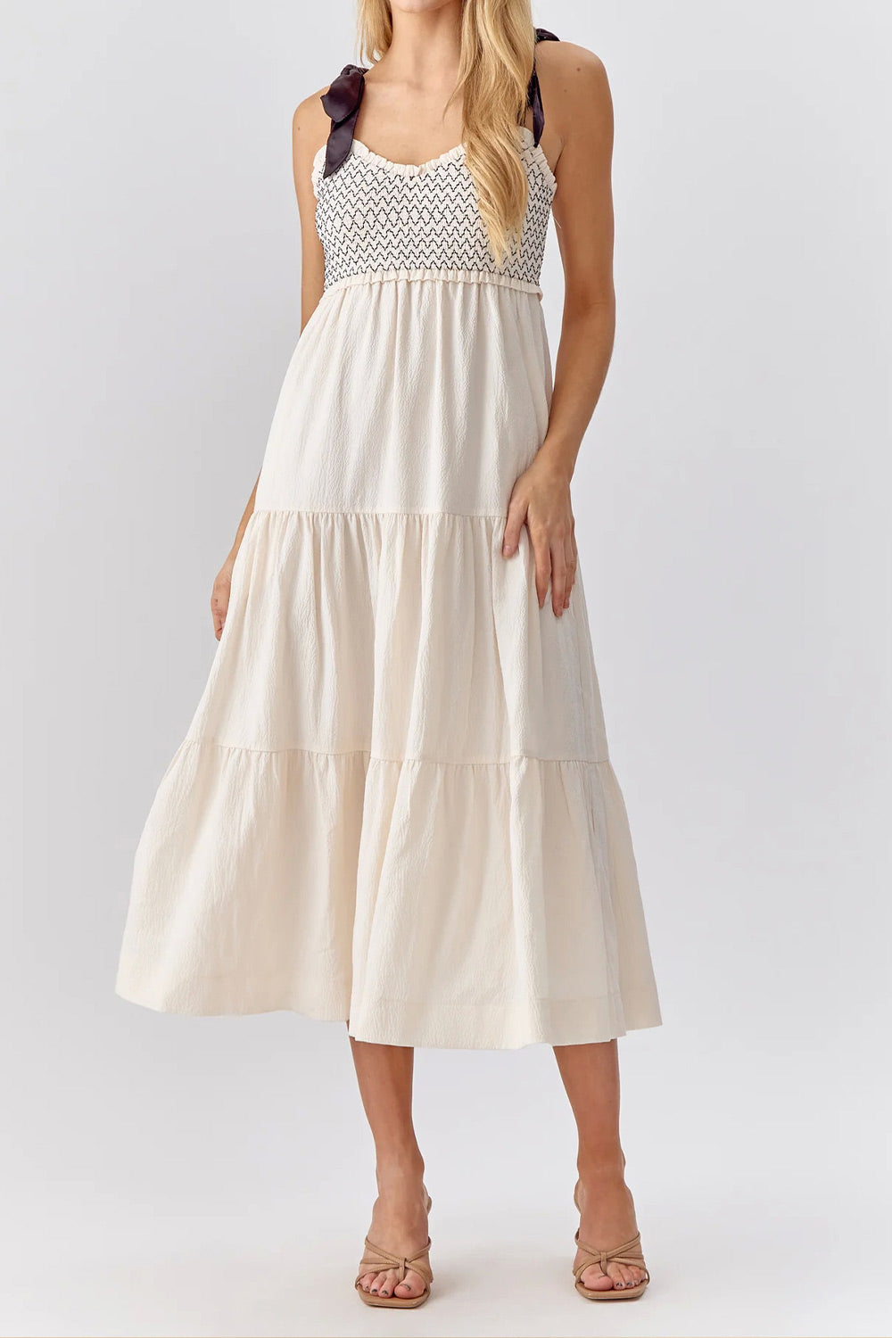 Phedre Long Ivory Dress w/ Ruched Bust | Boutique 1861 Rollover Front