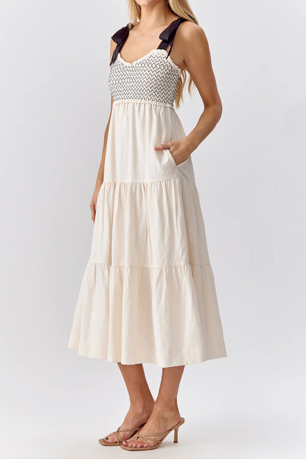 Phedre Long Ivory Dress w/ Ruched Bust | Boutique 1861 Rollover Front