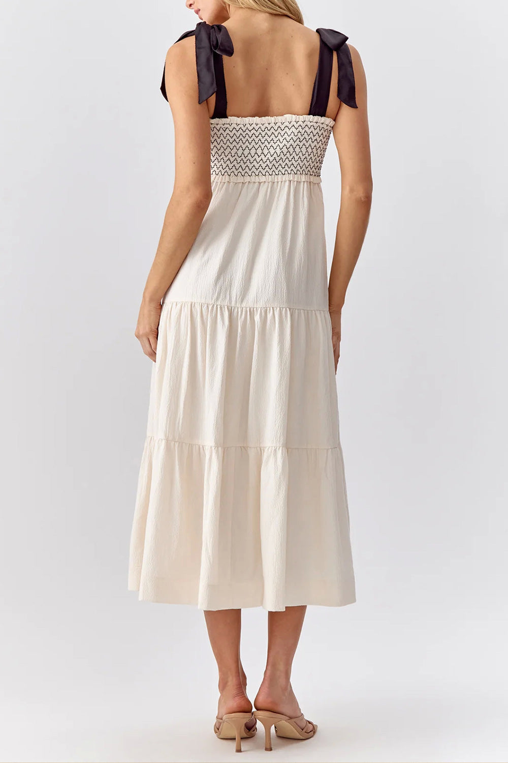 Phedre Long Ivory Dress w/ Ruched Bust | Boutique 1861 Rollover Back