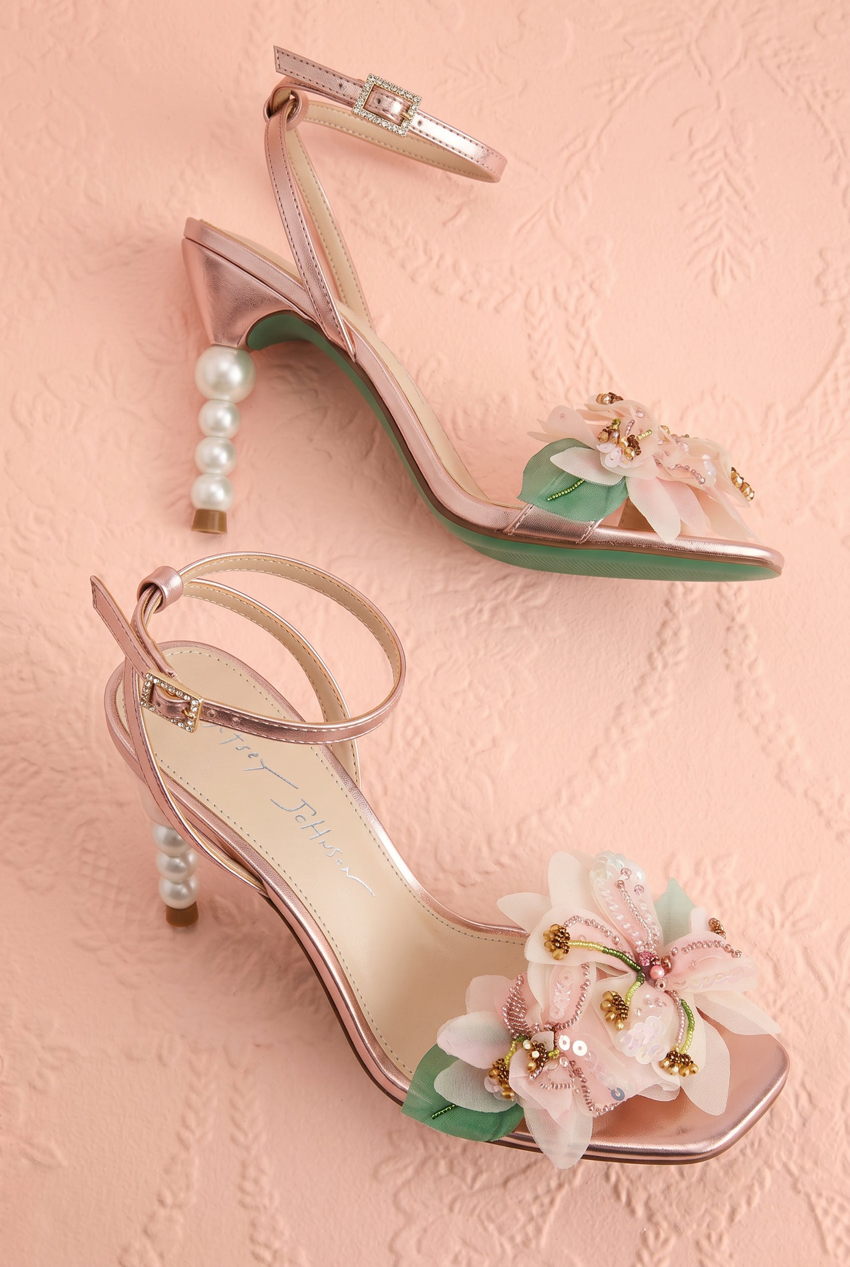 Kasie | Pink High Heels with 3D Flowers and Pearls