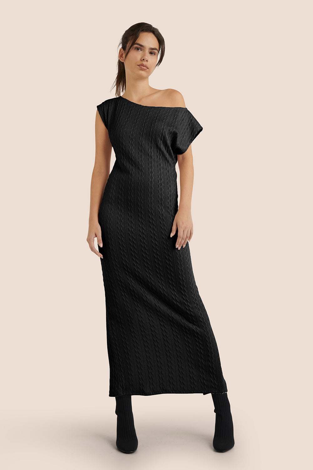 Selana Beige | Knit Maxi Dress w/ Back Slit