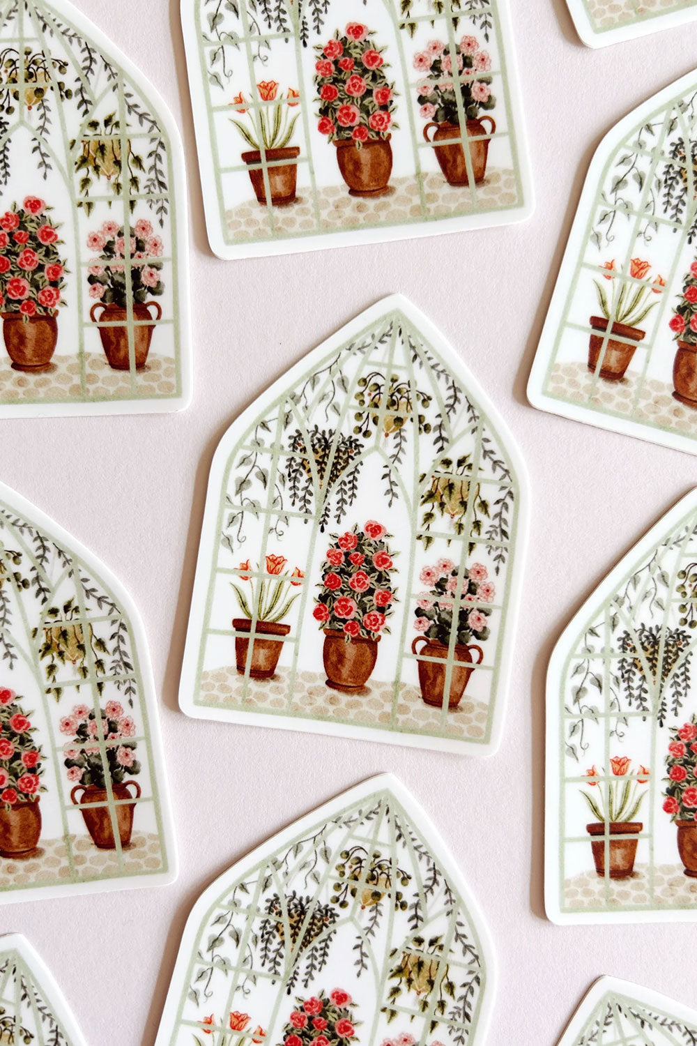 Decorative stickers art with potted plants inside a window frame from Marie-Lise