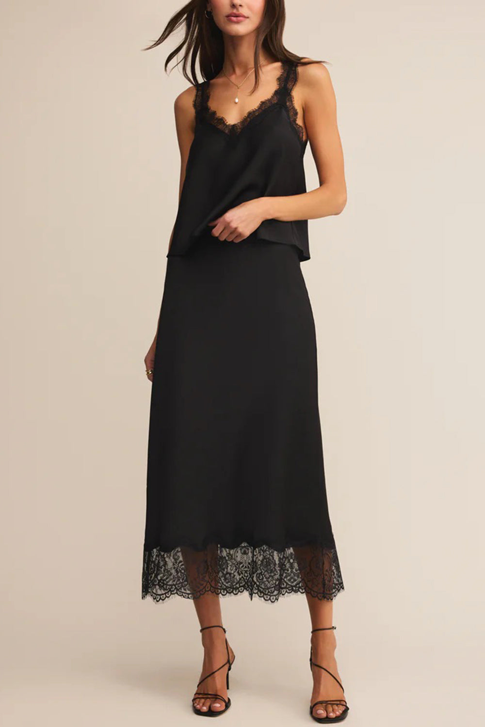 Suva Black V-Neck Satin Tank Top | La petite garçonne model 