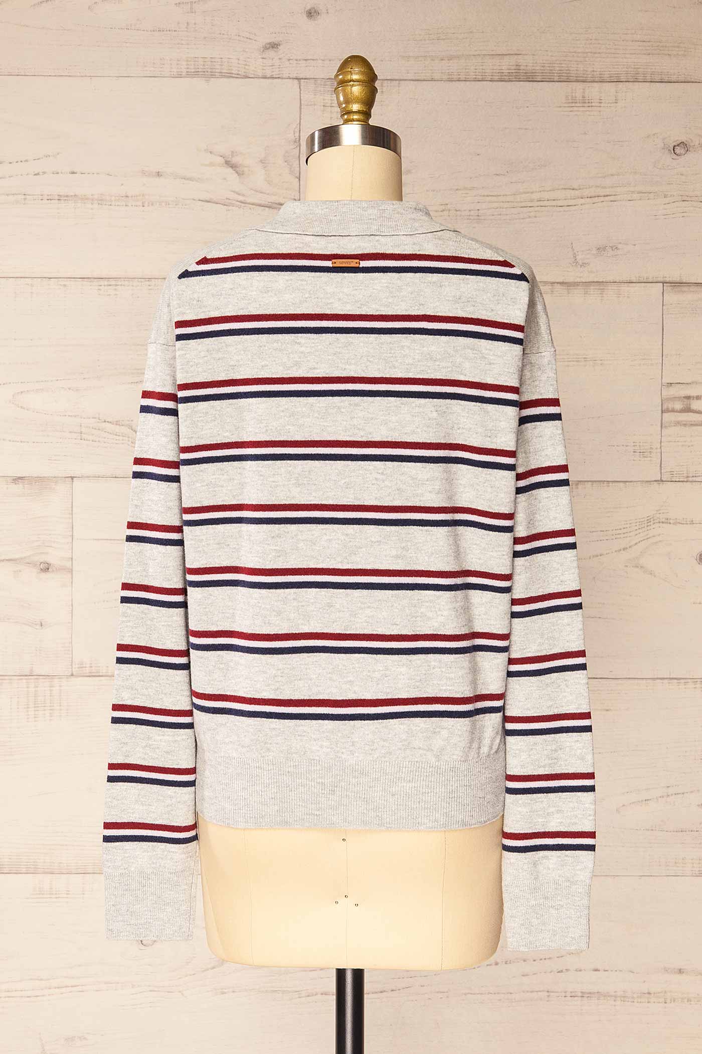 Sahuayo Grey Striped Long Sleeve Polo Top | La petite garçonne back 
