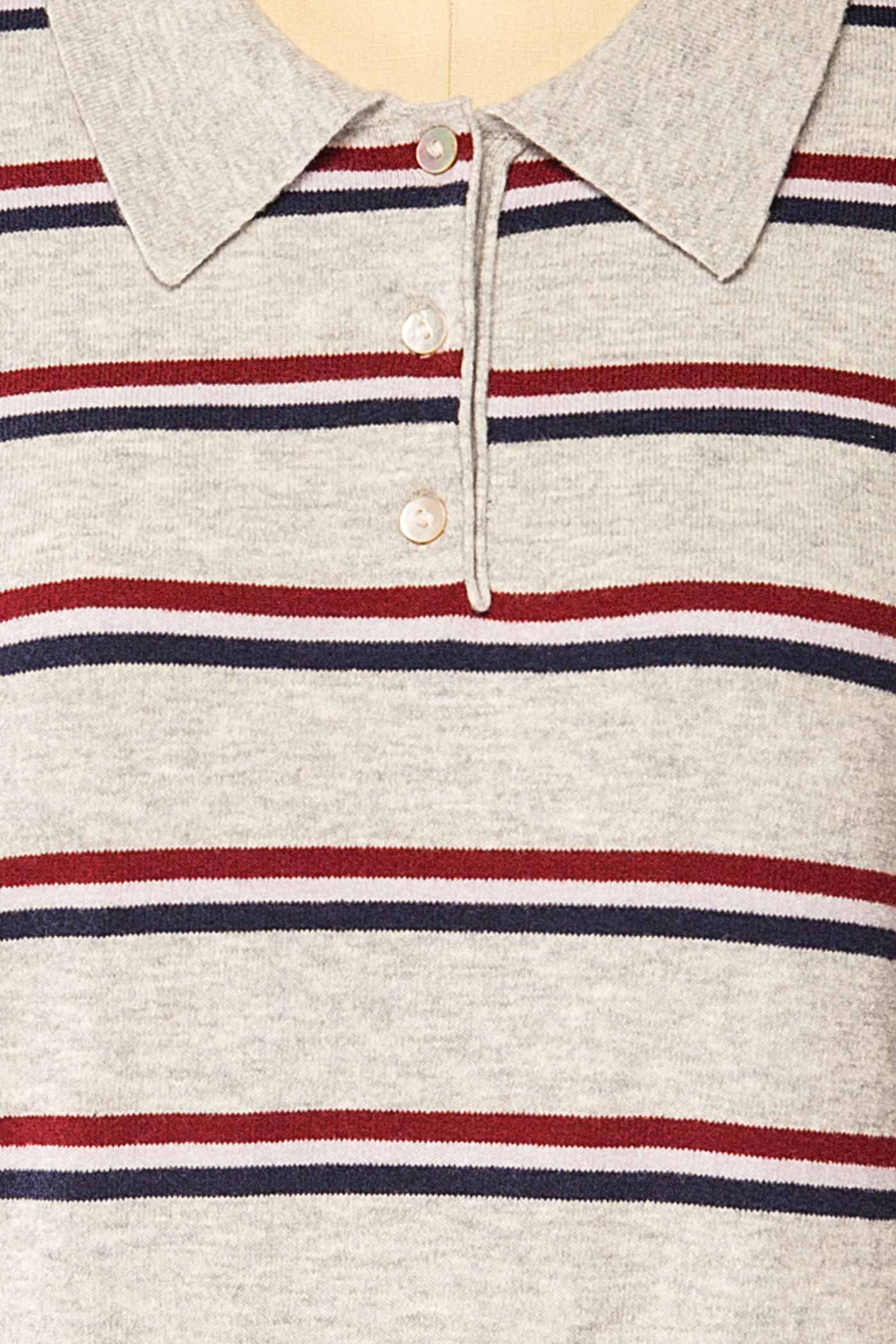 Sahuayo Grey Striped Long Sleeve Polo Top | La petite garçonne fabric 