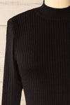 Sambir Black Mock Neck Ribbed Fitted Top | La petite garçonne front close-up