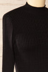 Sambir Black Mock Neck Ribbed Fitted Top | La petite garçonne side close-up