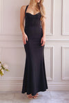 Sandra Black Halter Mermaid Maxi Dress w/ Open Back | Boutique 1861 on model