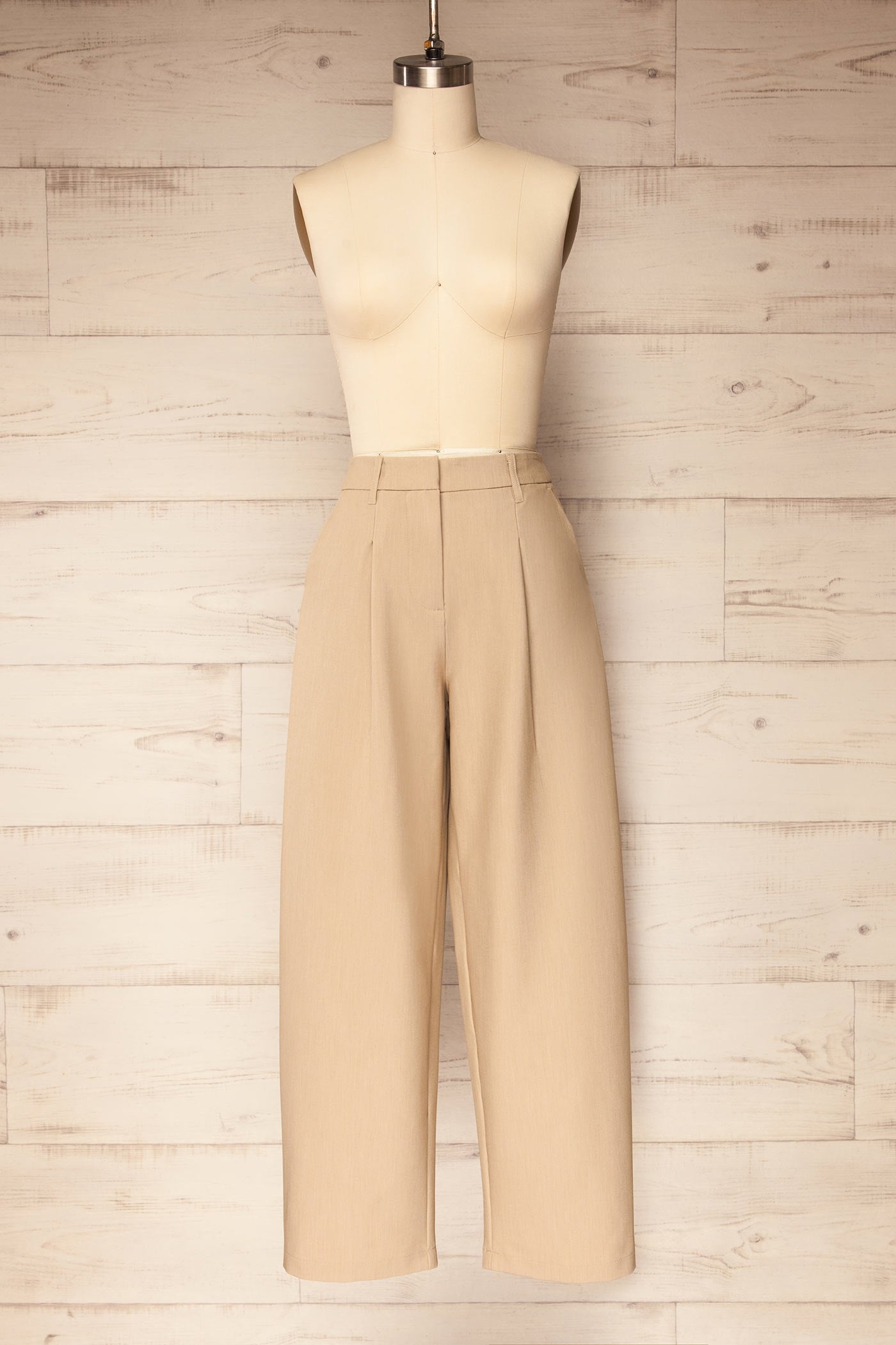 Satna Beige Barrel Legs Trousers | La petite garçonne front 