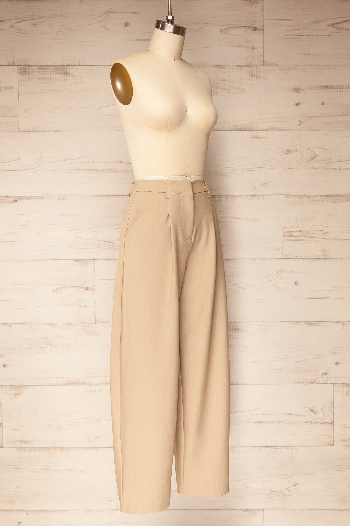 Satna Beige Barrel Legs Trousers | La petite garçonne side 