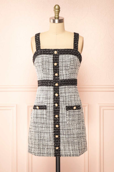 Scarlett Black & White Short Tweed Dress | Boutique 1861 front view