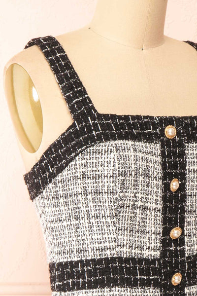 Scarlett Black & White Short Tweed Dress | Boutique 1861 side close-up