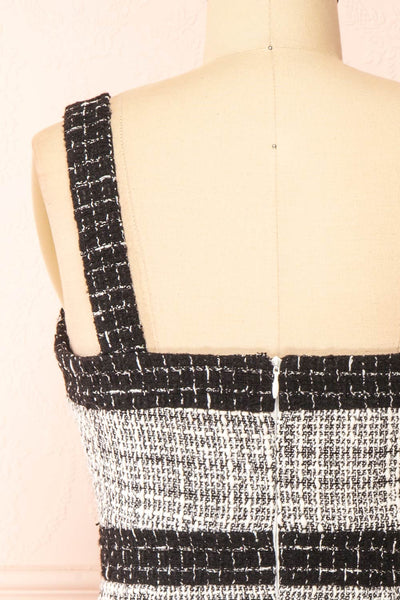 Scarlett Black & White Short Tweed Dress | Boutique 1861 back close-up