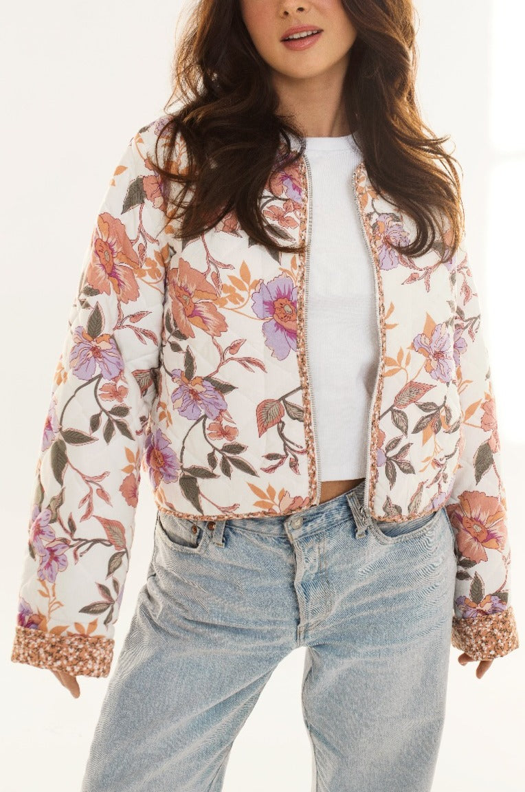 Dailystory Scarlette Quilted Floral Jacket | La petite garçonne on model
