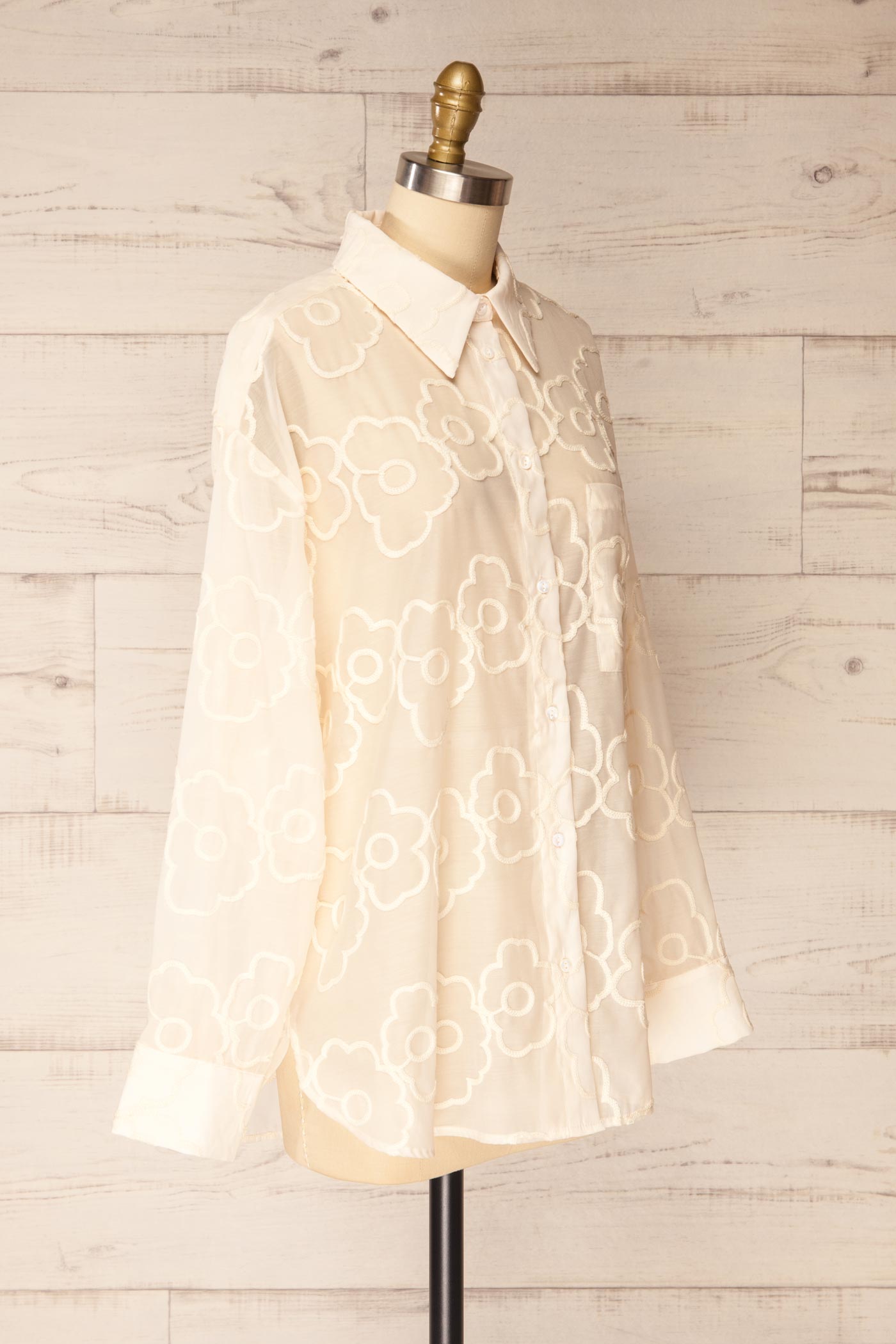 Siwan Cream Blouse with Embroidered Flower Print | La petite garçonne side view