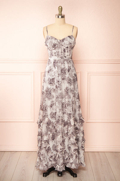 Sorrellia Grey Bustier Floral Maxi Dress | Boutique 1861 front view