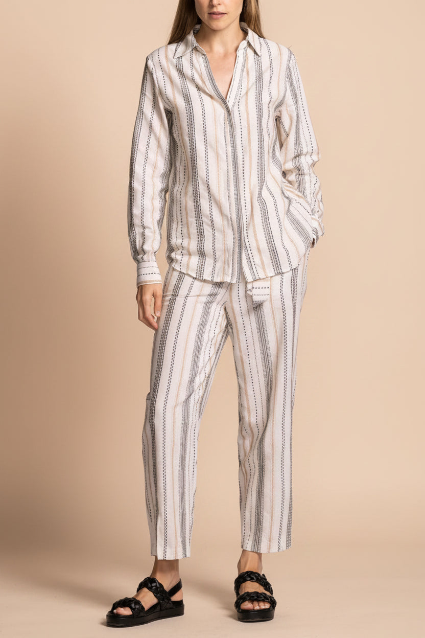 view of a woman wearing Tubah Black Long Sleeves Striped Button-Up Shirt  from La petite garçonne