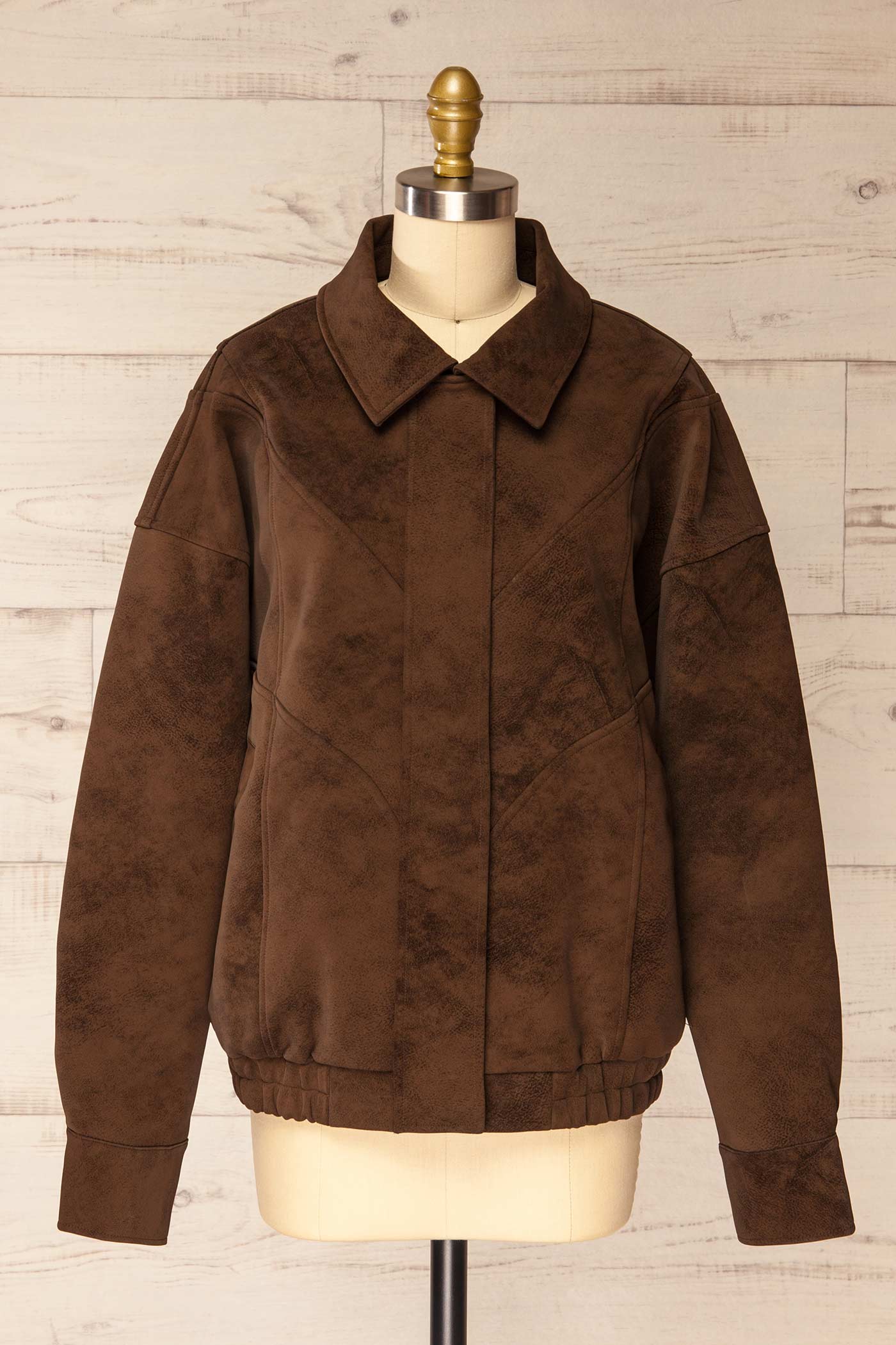 Tortona Brown Faux Suede Oversized Jacket | La petite garçonne front