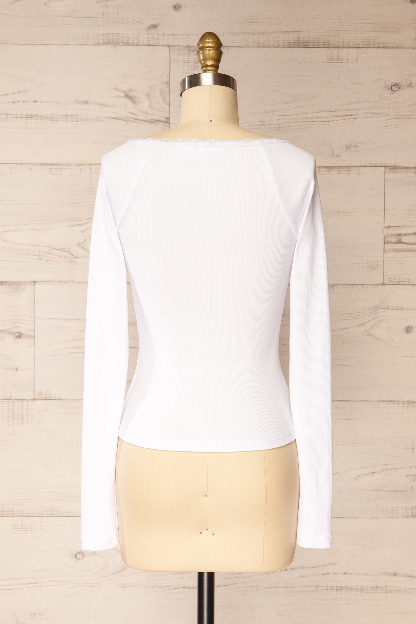 Trento White Long Sleeves Top with Lace Trim | La petite garçonne back view
