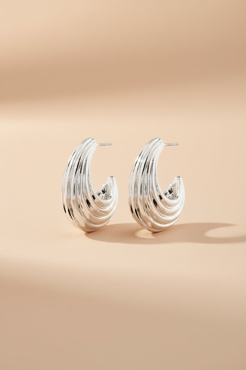 Ulsan Silver | Ribbed Hoop Earrings by Pilgrim