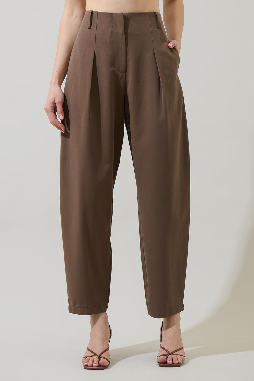 Utica Brown High-Waisted Wide Leg Pants | La petite garçonne model front