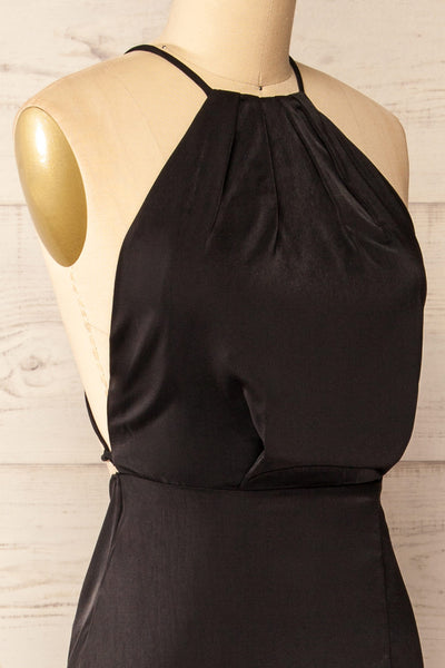 Versailles Black Maxi Dress w/ Laced Back | La petite garçonne side close-up