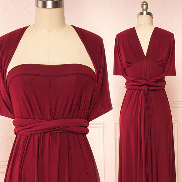 Red dress on a mannequin with a plain background