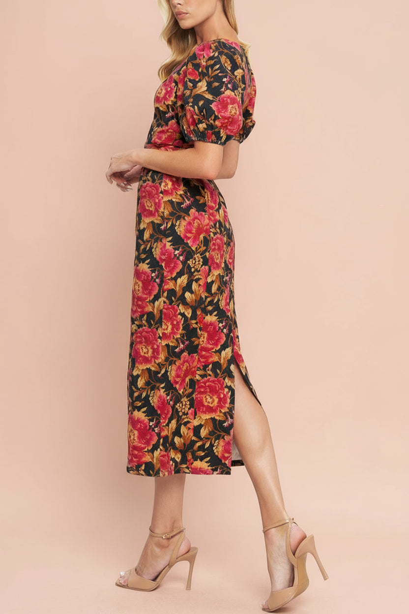 Yeseul Colourful Fitted Floral Denim Dress | Boutique 1861 side model