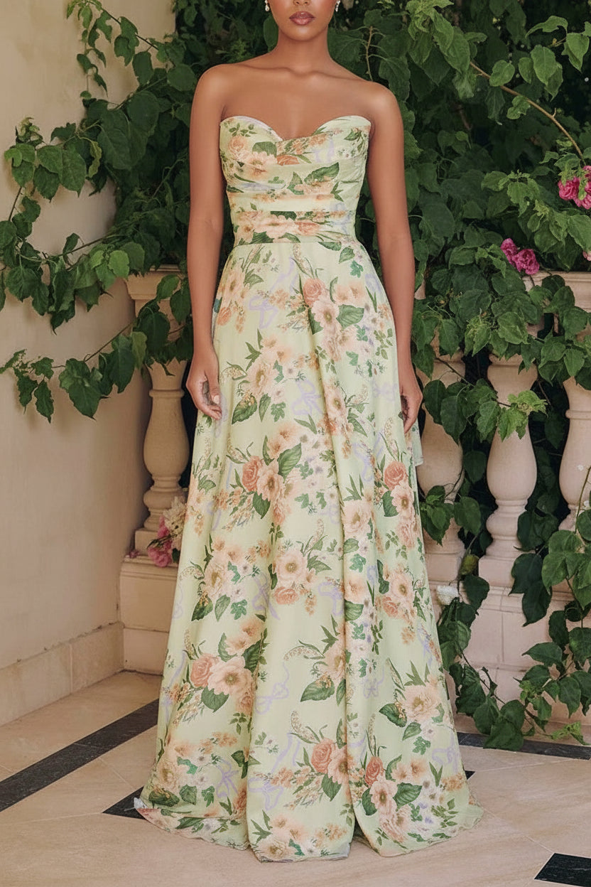 Yujun Maxi Floral Dress with Sweetheart Neckline | Boutique 1861 front model
