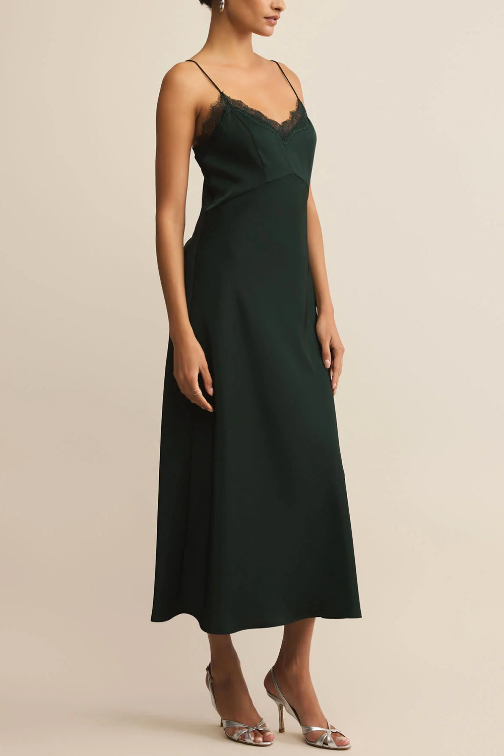 Zephara Green Satin Dress with Lace | La petite garçonne side model