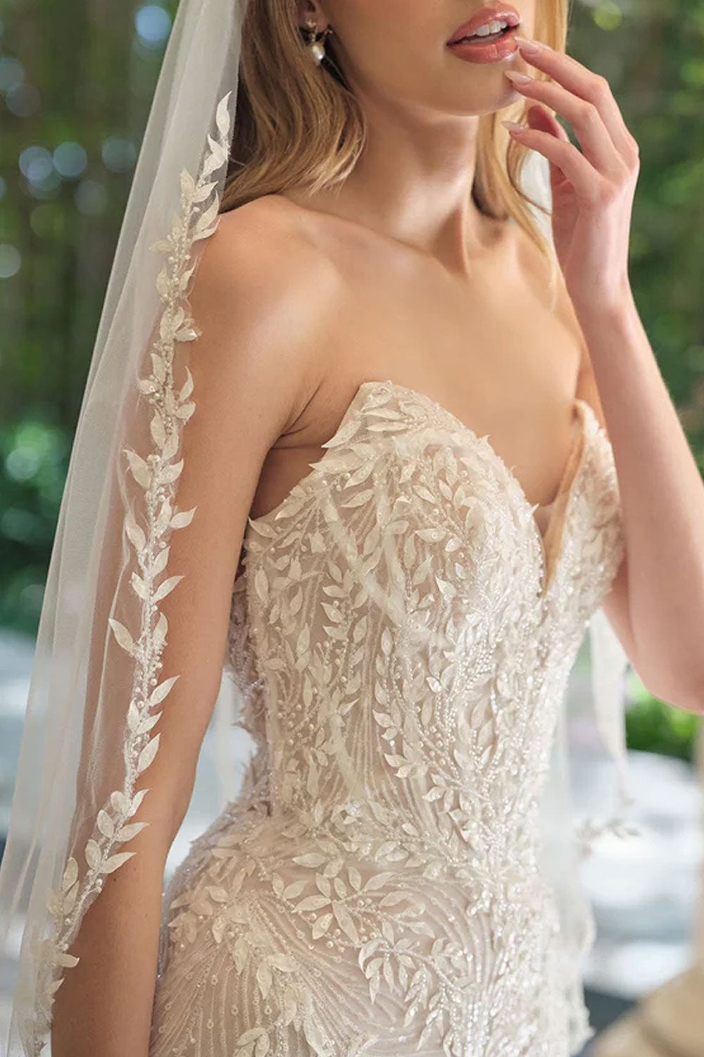 Zolina | Beaded Leaf Strapless Mermaid Gown